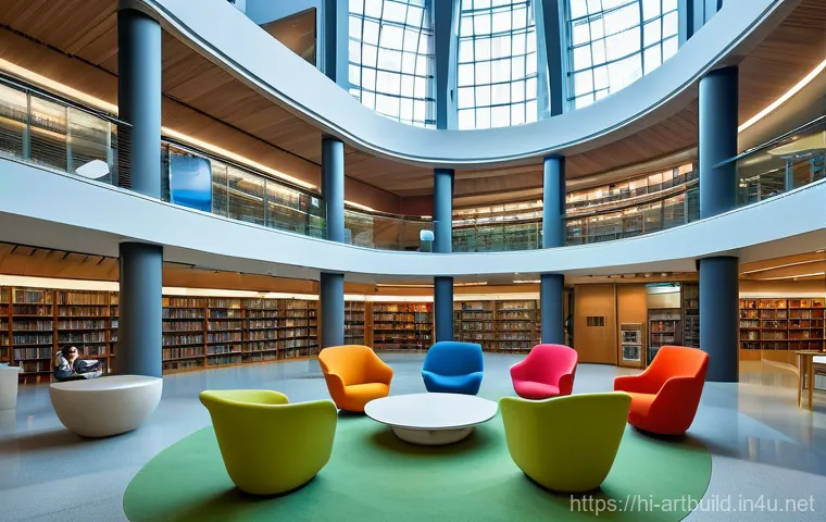 도서관 건축 사례 연구 - **Prompt 1: "The Grand Atrium of a Modern Knowledge Sanctuary"**
    A breathtaking, wide-angle arch...