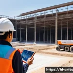 Home 22 건축용 드론 활용 사례 - A high-tech construction site monitored by multiple drones equipped with high-resolution cameras and...