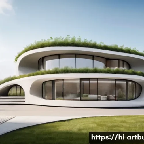 Home 33 3D 프린팅 건축 기술 - A futuristic urban architectural scene showcasing a complex 3D-printed building with intricate, curv...