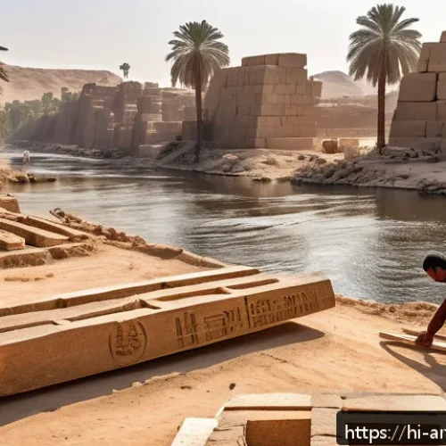Home 30 고대 이집트 건축 기술 - A detailed scene of ancient Egyptian architects and skilled laborers working together to cut and tra...