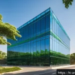 Home 23 유리 건축의 가능성과 한계 - A futuristic smart building in an Indian urban setting featuring large glass facades made from therm...